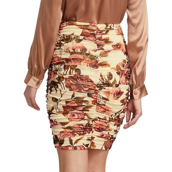 L'AGENCE Veronica Shirred Printed Skirt in Pomelo - Size Size XXS - Picture 4 of 8